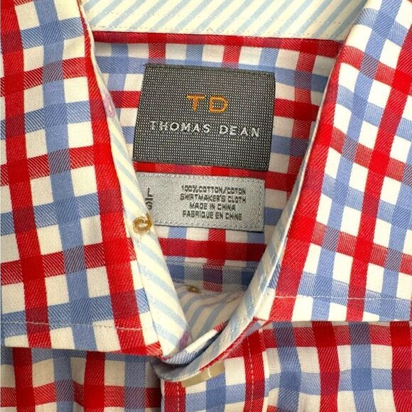 Thomas Dean L/S Casual Button Down Plaid Shirt Size Large NWOT - Picture 10 of 10
